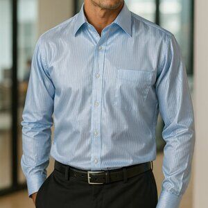 Woodmere Single Needle Tailoring Pale Blue Long Sleeve Dress Shirt